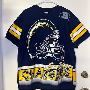 Vintage 1990s San Diego Chargers Rare AOP T shirt NFL Super Bowl Single Stitch
